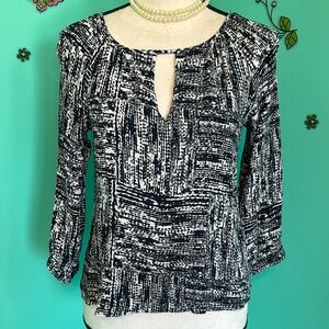 Long Sleeve Blouse 100% Rayon, blue Print